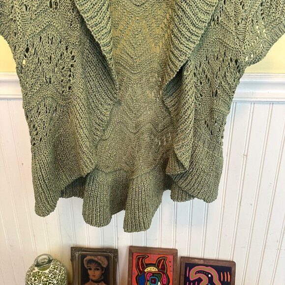 Dressbarn Crochet Knit Green Short-Sleeve Open-Front Cardigan Sweater shrug M - Picture 5 of 7